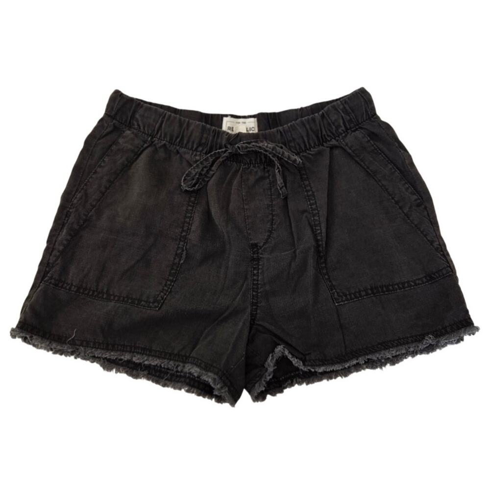Edgy Casual Chic For the Republic High‑Waisted Black Denim Paperbag Shorts Small